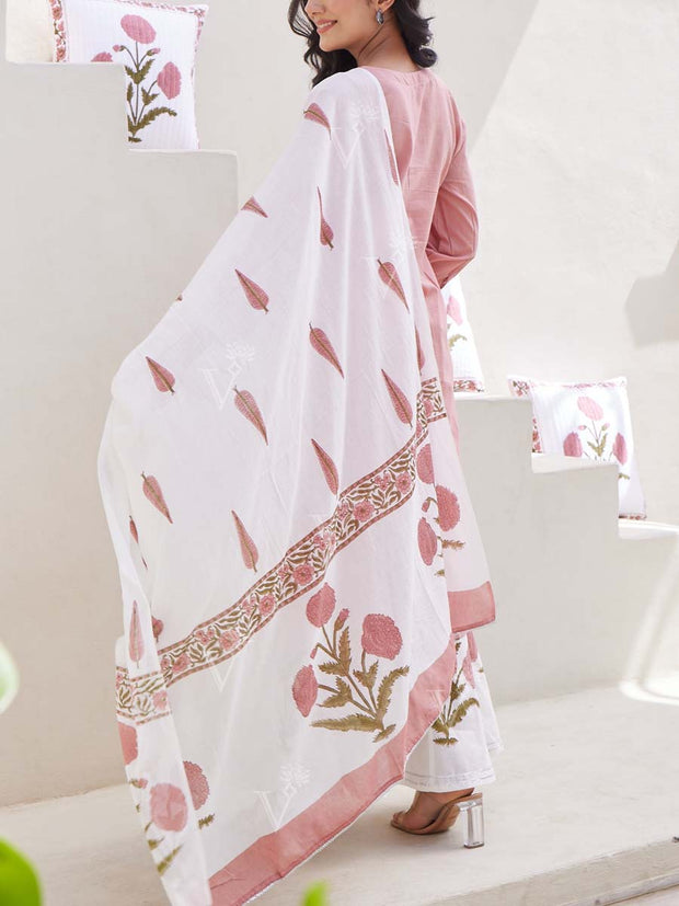 Onion Pink Cotton Printed Suit Set