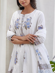 White And Blue Cotton Printed Suit Set
