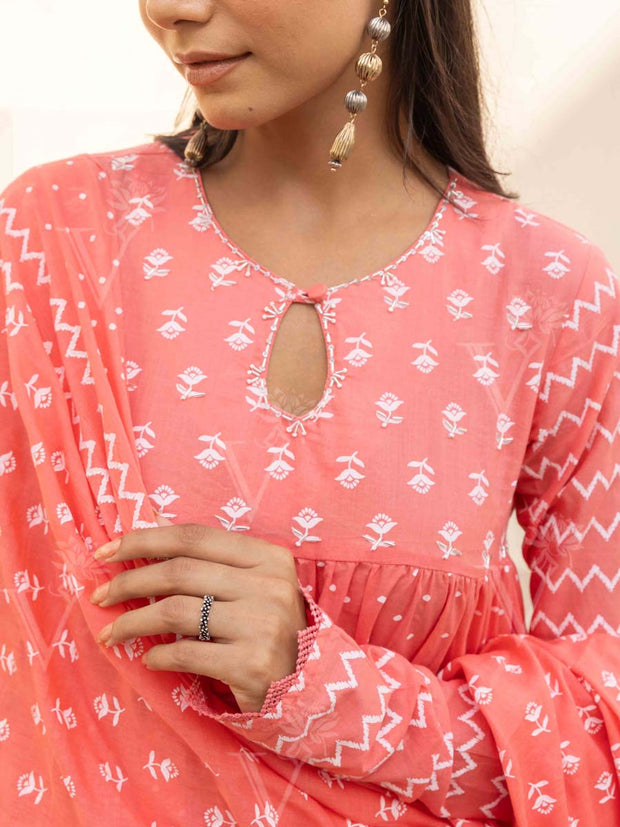 Peach Cotton Suit Set