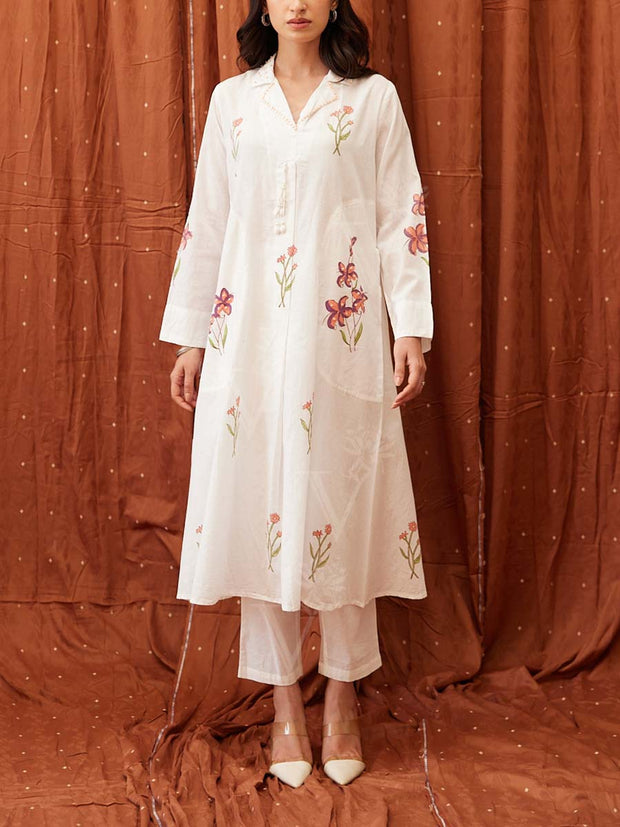 Off White Cotton Kurta Set