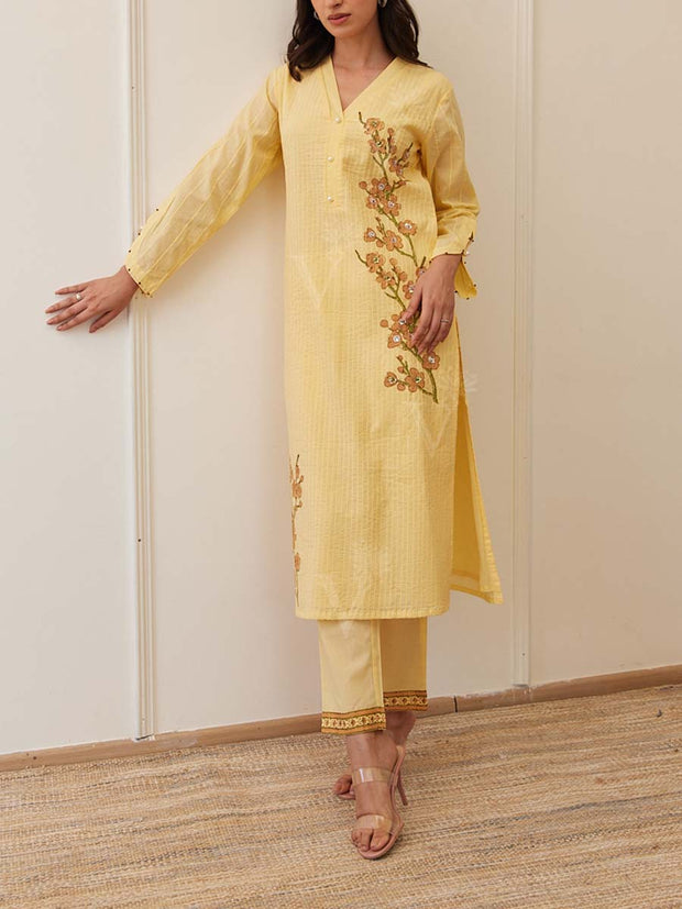 Yellow Cotton Kurta Set