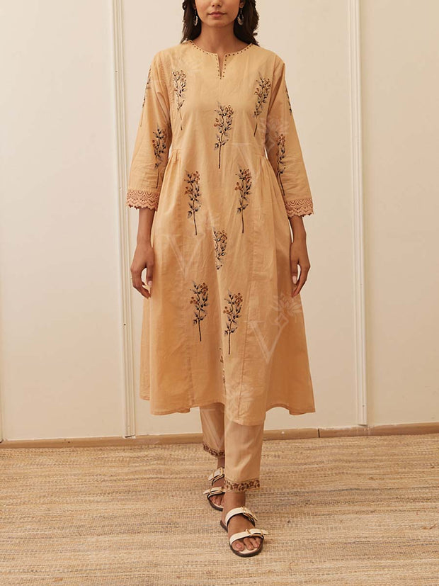 Beige Cotton Kurta Set