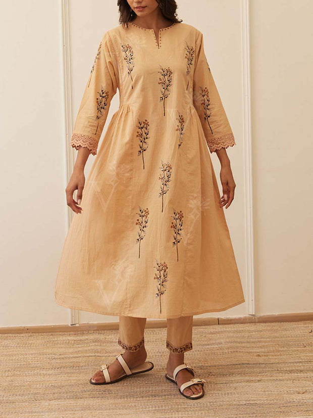 Beige Cotton Kurta Set