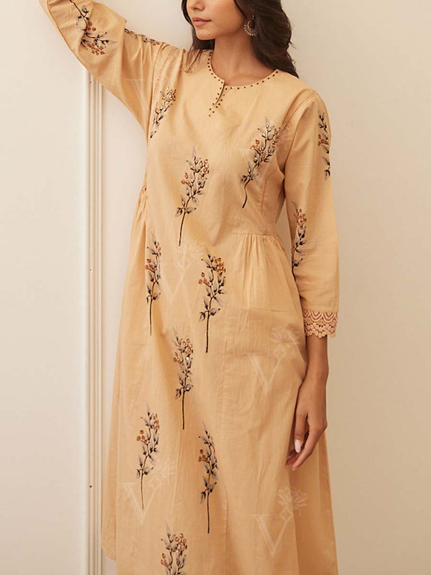 Beige Cotton Kurta Set