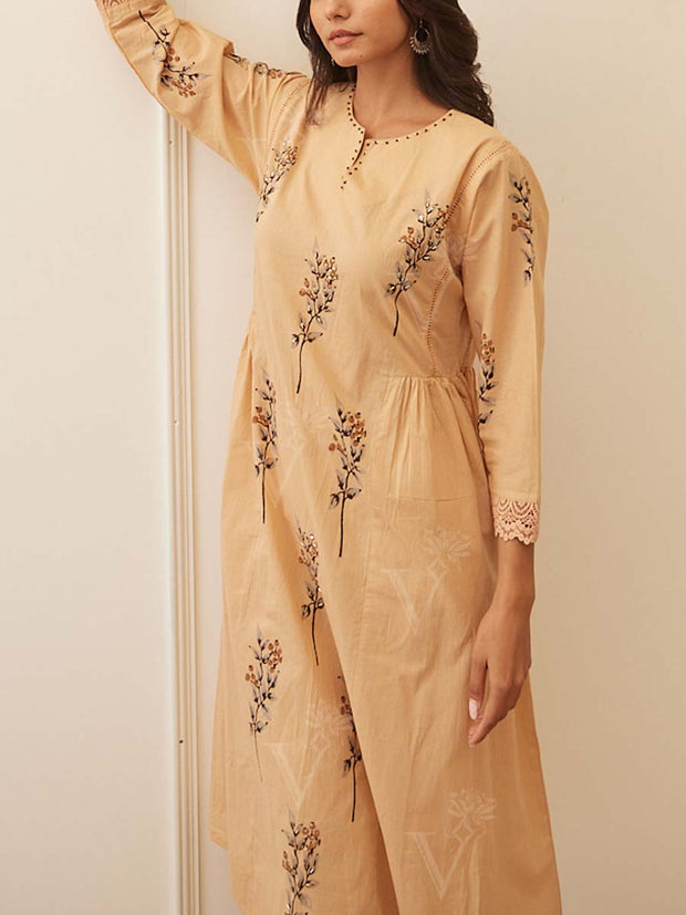 Beige Cotton Kurta Set