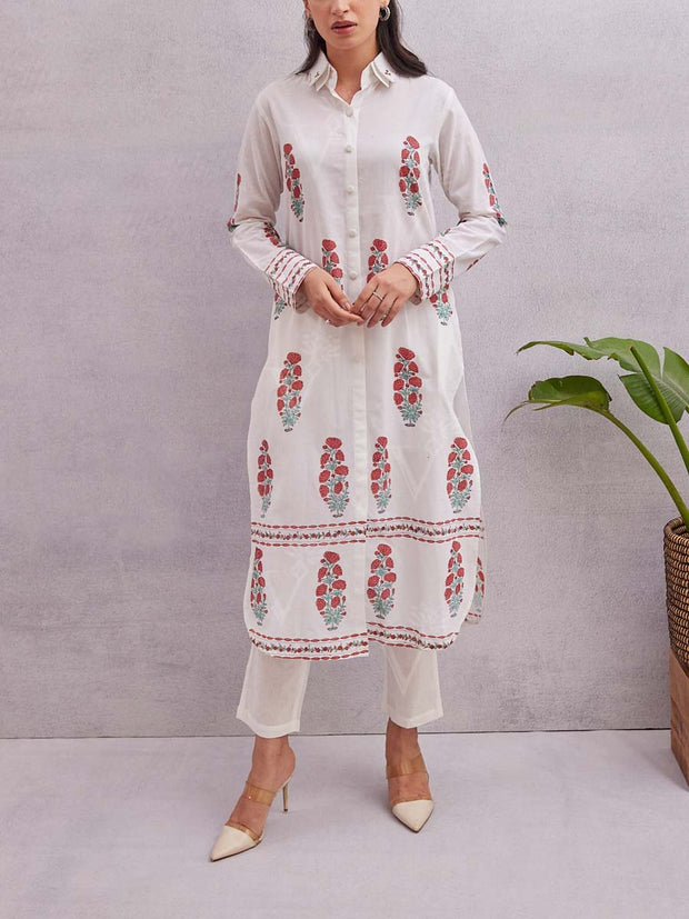 Off White Cotton Kurta Set