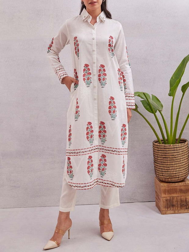 Off White Cotton Kurta Set