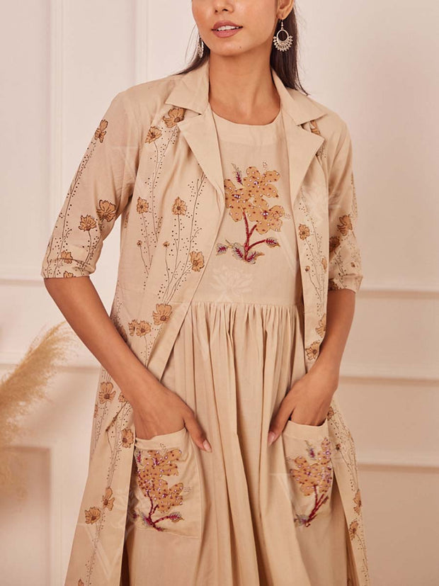 Beige Cotton Kurta Set