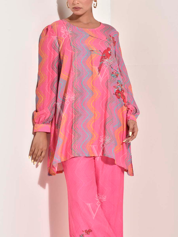 Pink Vasansi Silk Leheriya Co-ord Set