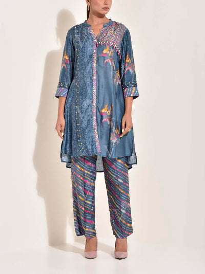 Blue , Vasansi Silk , Leheriya , Co-ord set , leheriya co-ord set , monsoon24