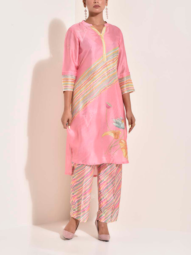 Pink Vasansi Silk Leheriya Co-ord Set