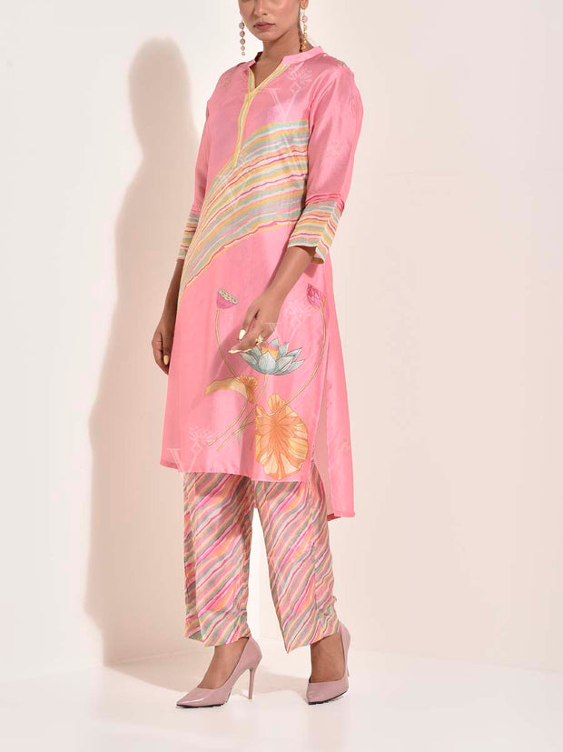 Pink Vasansi Silk Leheriya Co-ord Set