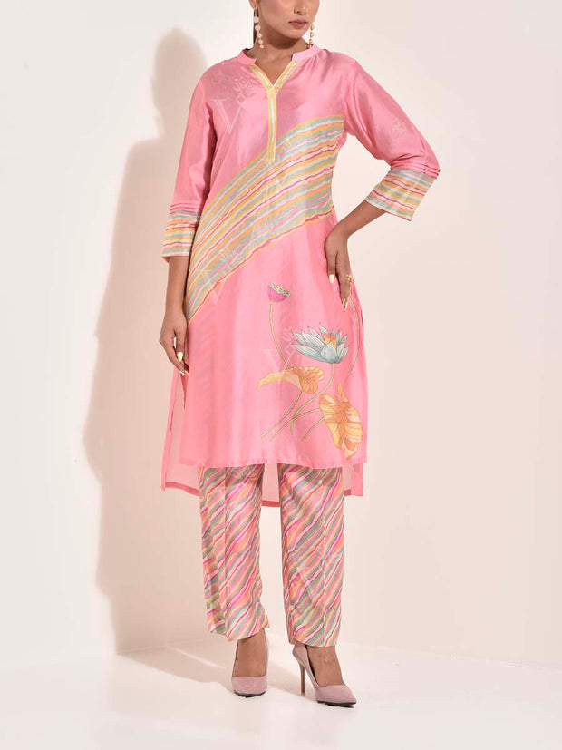 Pink , Vasansi Silk , Leheriya , Co-ord Set , leheriya co-ord set , monsoon24