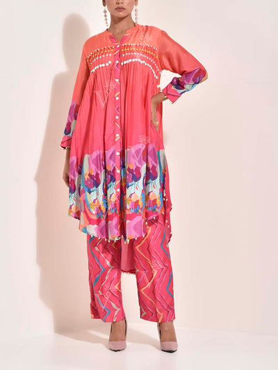 Red , Vasansi Silk , Leheriya , Co-ord Set , Leheriya co-ord set , monsoon24