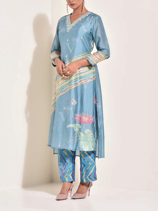 Blue Vasansi Silk Leheriya Co-ord set