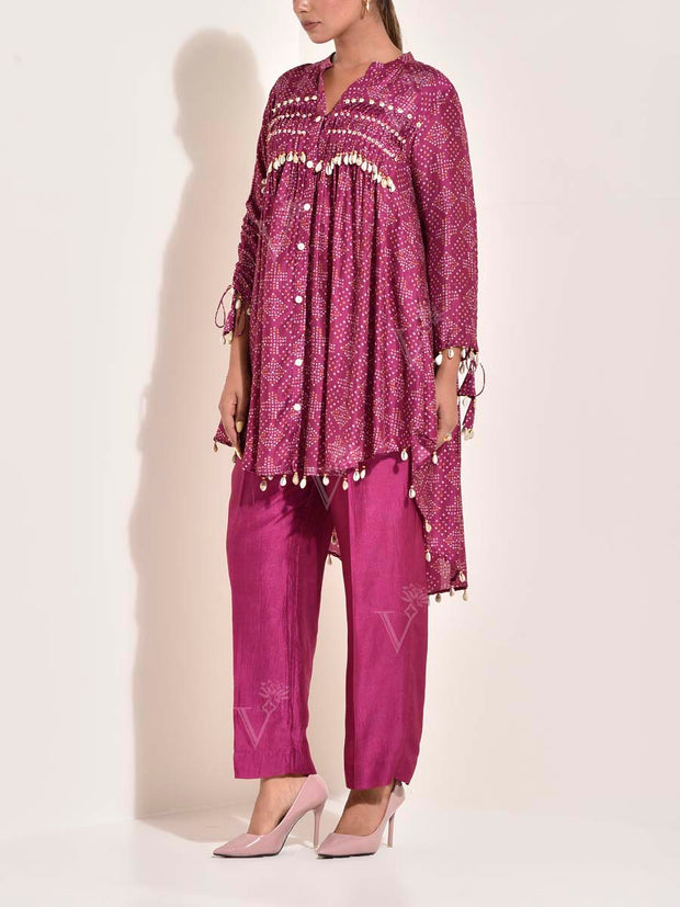 Magenta Vasansi Silk Bandhani Co-ord Set