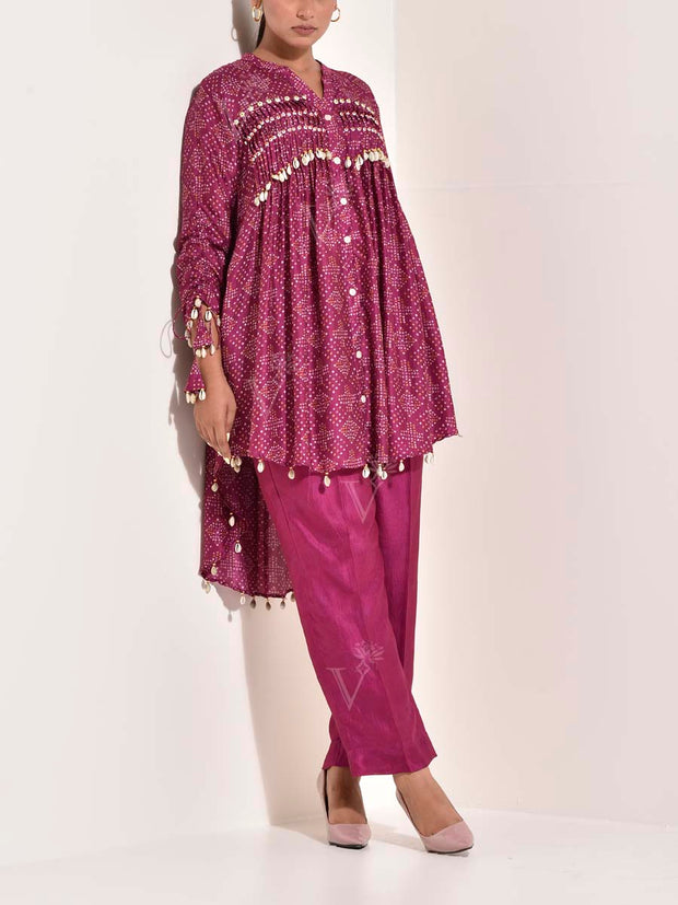 Magenta Vasansi Silk Bandhani Co-ord Set