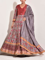 Grey Vasansi Silk Printed Anarkali Gown