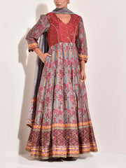 Grey Vasansi Silk Printed Anarkali Gown