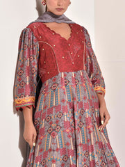 Grey Vasansi Silk Printed Anarkali Gown