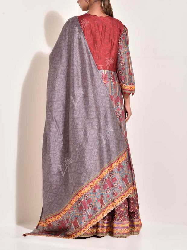 Grey Vasansi Silk Printed Anarkali Gown