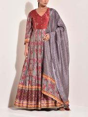 Grey , Vasansi Silk ,  Printed  , Anarkali Gown , Gown