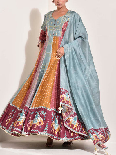 Multi Color Vasansi Silk Printed Anarkali Gown