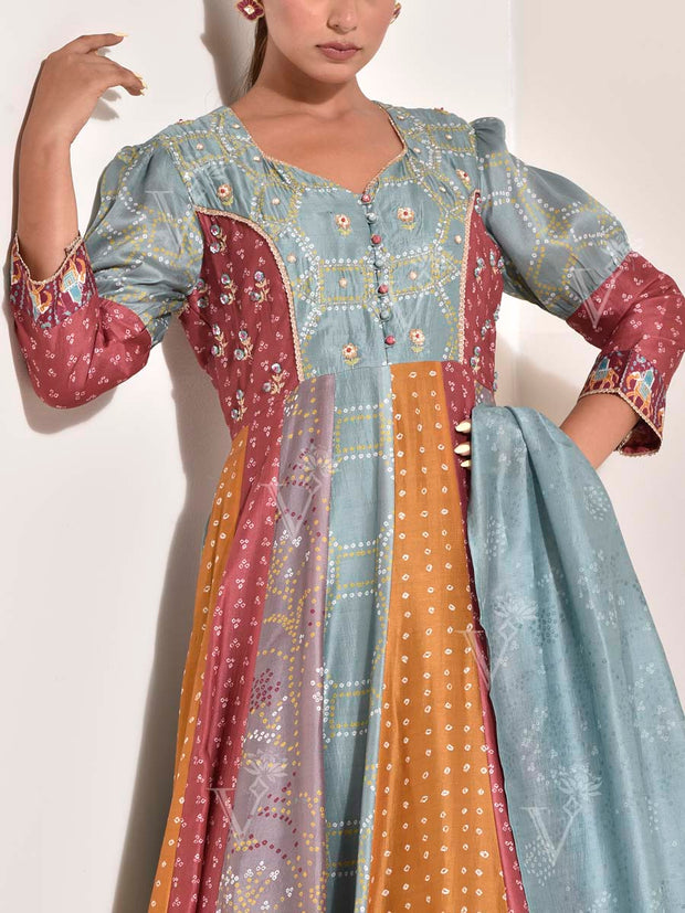 Multi Color Vasansi Silk Printed Anarkali Gown