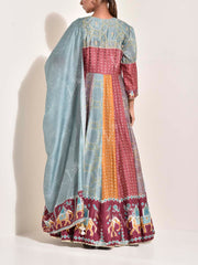 Multi Color Vasansi Silk Printed Anarkali Gown