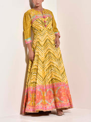 Lime Vasansi Silk Printed Leheriya Anarkali Gown