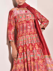 Red Vasansi Silk Printed Anarkali Gown