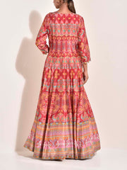 Red Vasansi Silk Printed Anarkali Gown