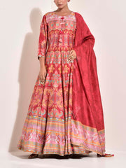 Red , Vasansi Silk ,  Printed  , Anarkali Gown , Gown