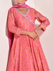 Pink and Peach Vasansi Silk Printed Anarkali Gown