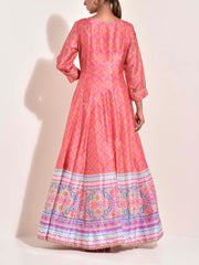 Pink and Peach Vasansi Silk Printed Anarkali Gown