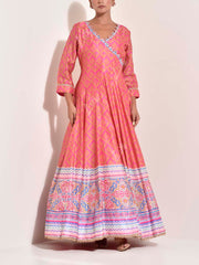 Pink , Peach, Vasansi Silk ,  Printed  , Anarkali Gown , Gown