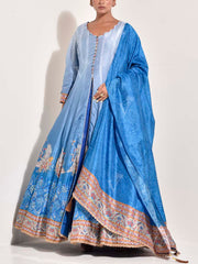 Blue Vasansi Silk Embroidered Anarkali Kurta and Palazzo Set