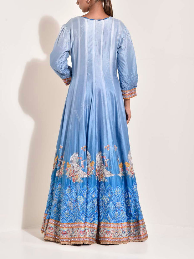 Blue Vasansi Silk Embroidered Anarkali Kurta and Palazzo Set