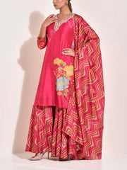 Red Vasansi Silk Leheriya Kurta and Sharara Set