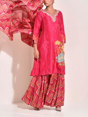 Red Vasansi Silk Leheriya Kurta and Sharara Set