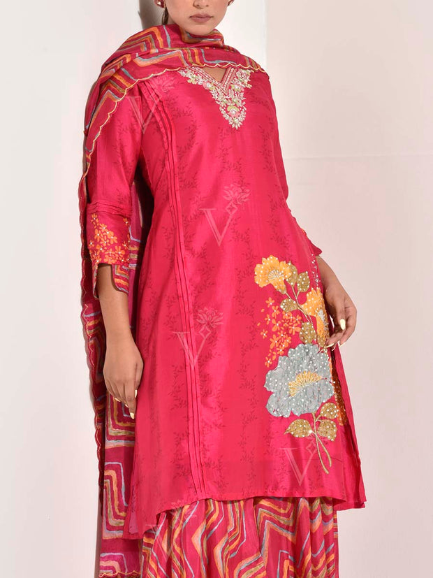 Red Vasansi Silk Leheriya Kurta and Sharara Set