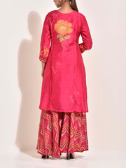 Red Vasansi Silk Leheriya Kurta and Sharara Set