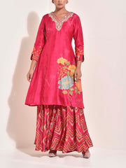 Red , Vasansi Silk , Leheriya , Kurta and Sharara Set , sharara set , leheriya , monsoon24