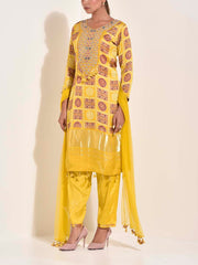 Yellow Silk Embroidered Suit Set