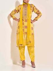 Yellow Silk Embroidered Suit Set