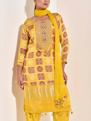 Yellow Silk Embroidered Suit Set