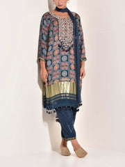 Blue Silk Embroidered Suit Set