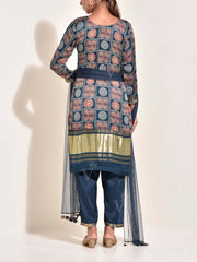 Blue Silk Embroidered Suit Set