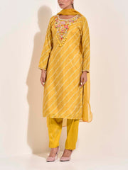 Yellow Modal Silk Embroidered Suit Set