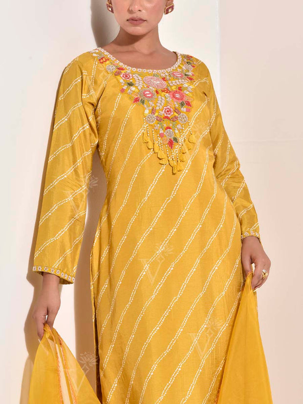 Yellow Modal Silk Embroidered Suit Set